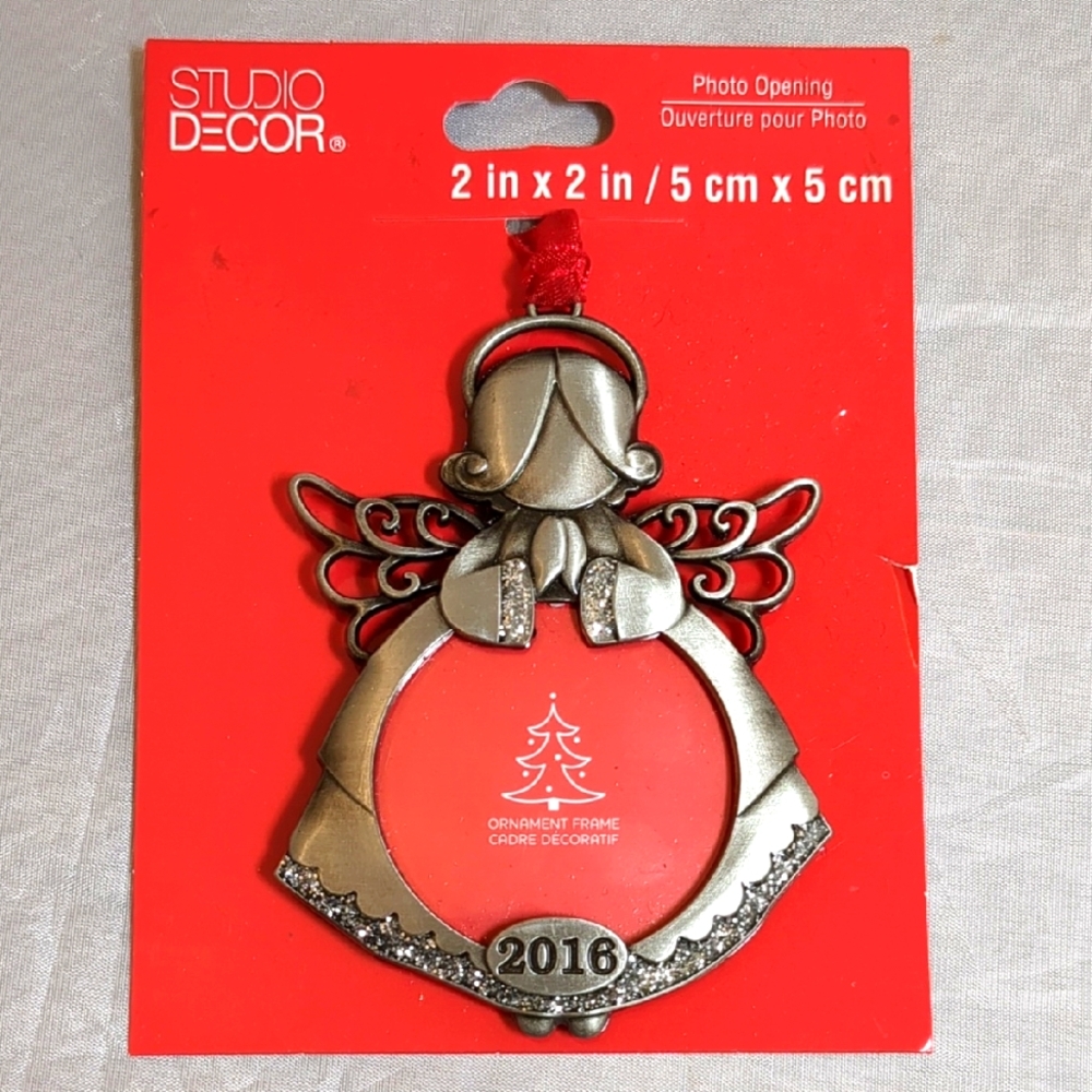 2016 Metal Mini Photo Angel Christmas Ornament Silver Color By Studio Decor NEW